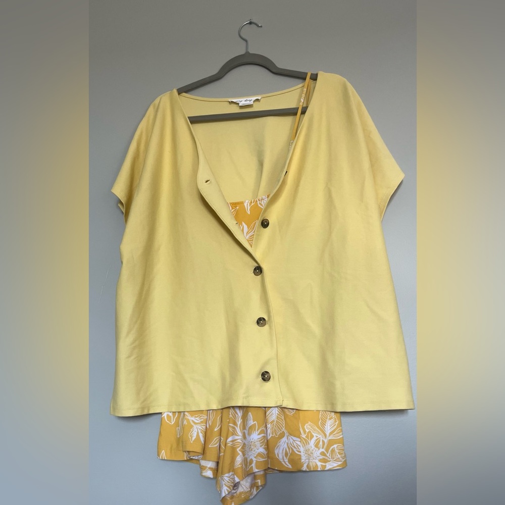 In Every Story Yellow Button Up Short Sleev
